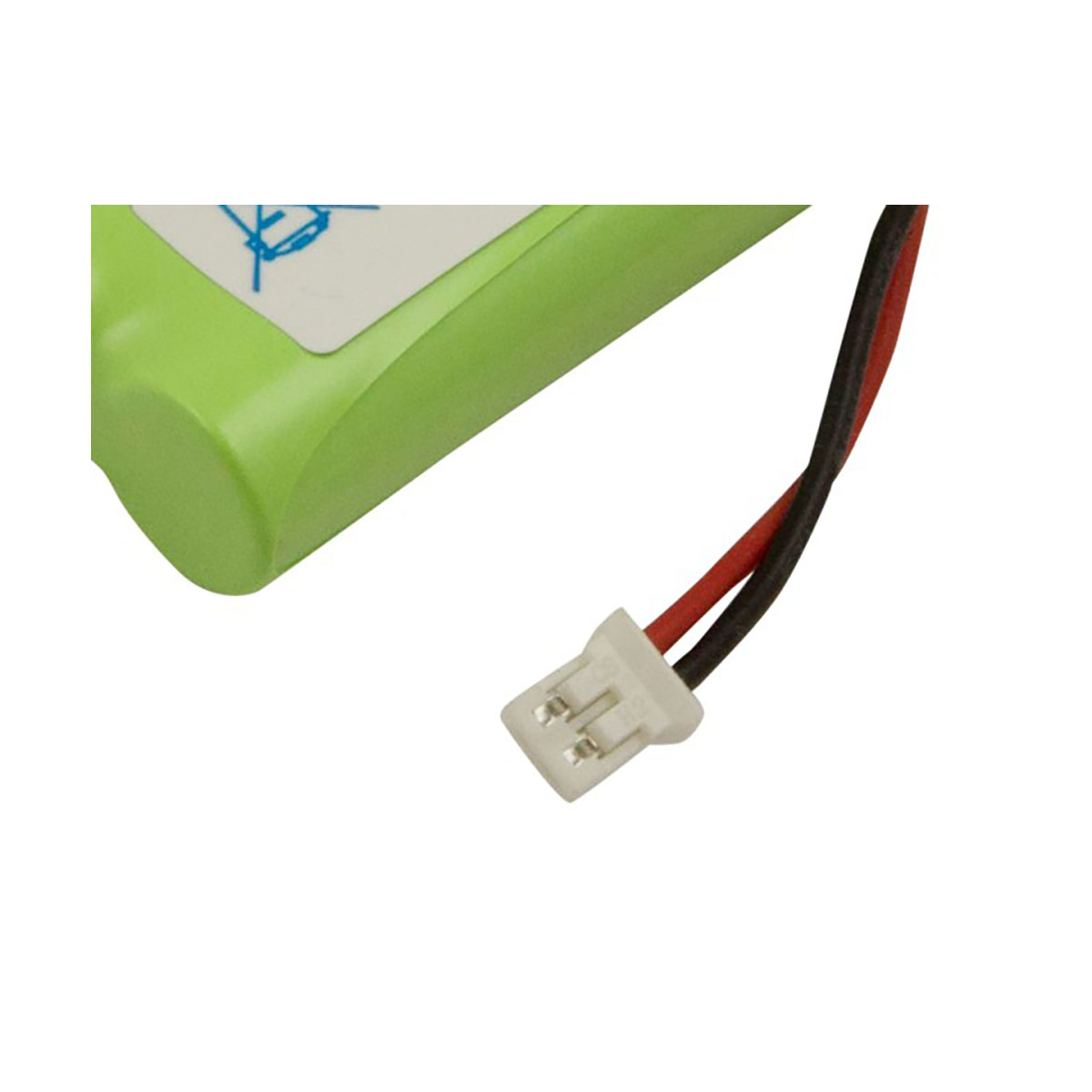 Batteria verde con connettore bianco e cavi rosso/neri.