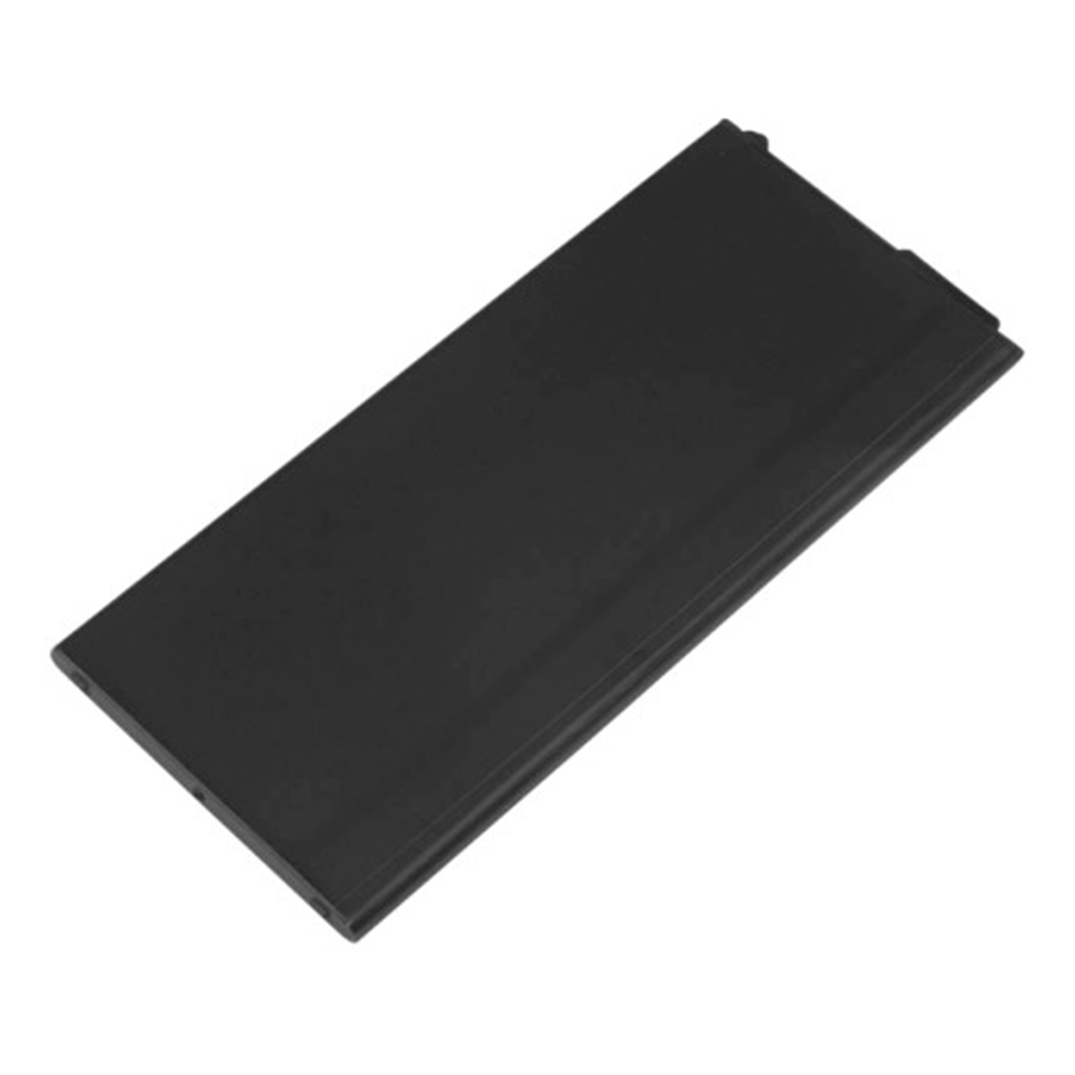 Oggetto rettangolare nero con bordo scanalato, isolato su bianco.