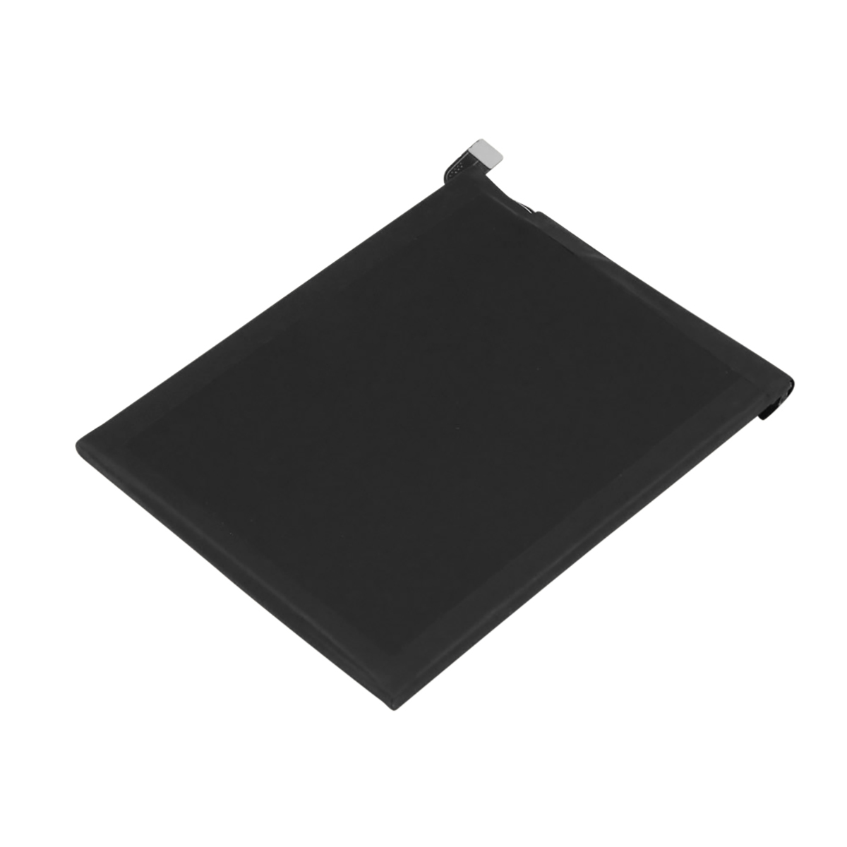 Una batería rectangular negra con un conector plateado en la esquina superior derecha.