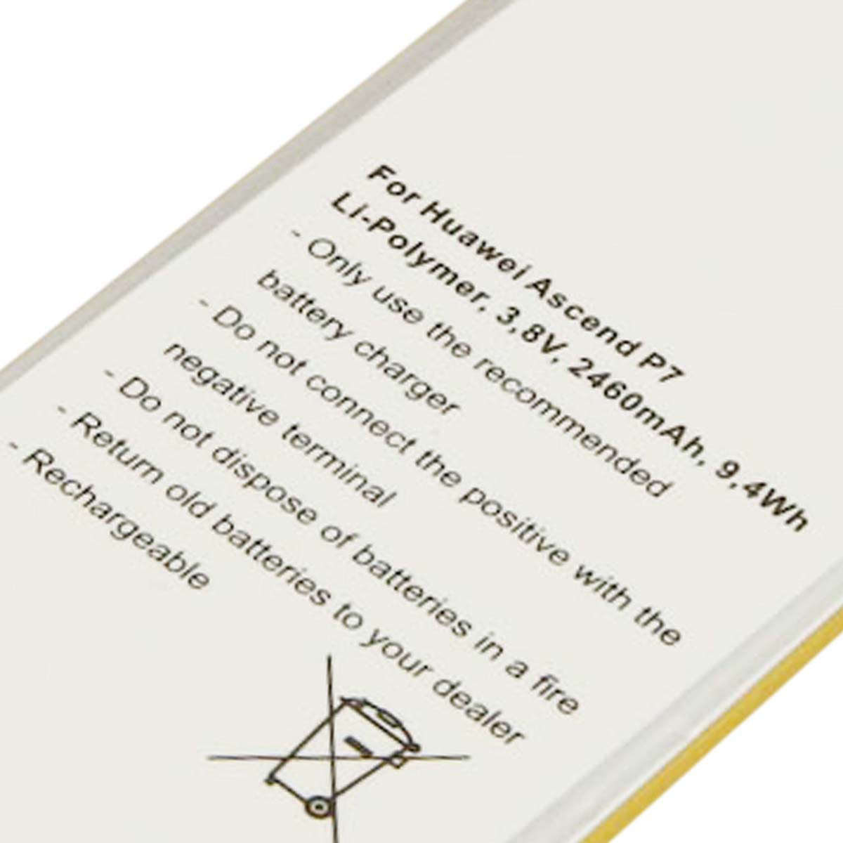 Testo su una batteria Huawei Ascend P7 Li-Polymer: 3,8V, 2460mAh.