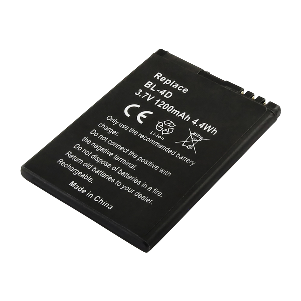 Batteria Li-ion nera BL-4D 3,7V 1200mAh con marchio CE, Made in China.