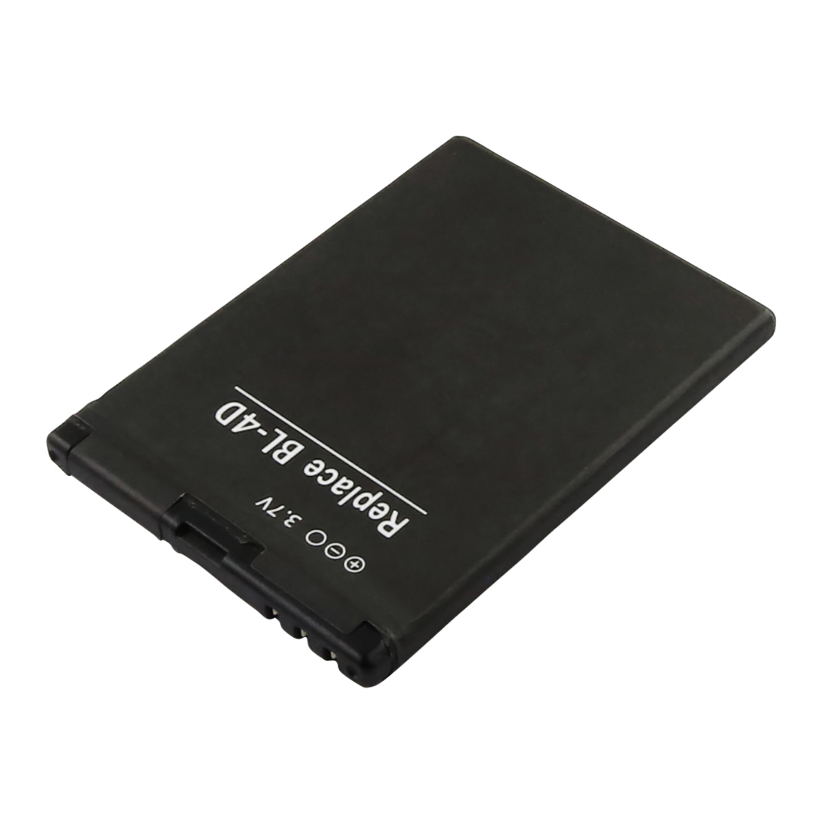 Batteria nera da 3,7 V con scritta 'Replace BL-4D'.