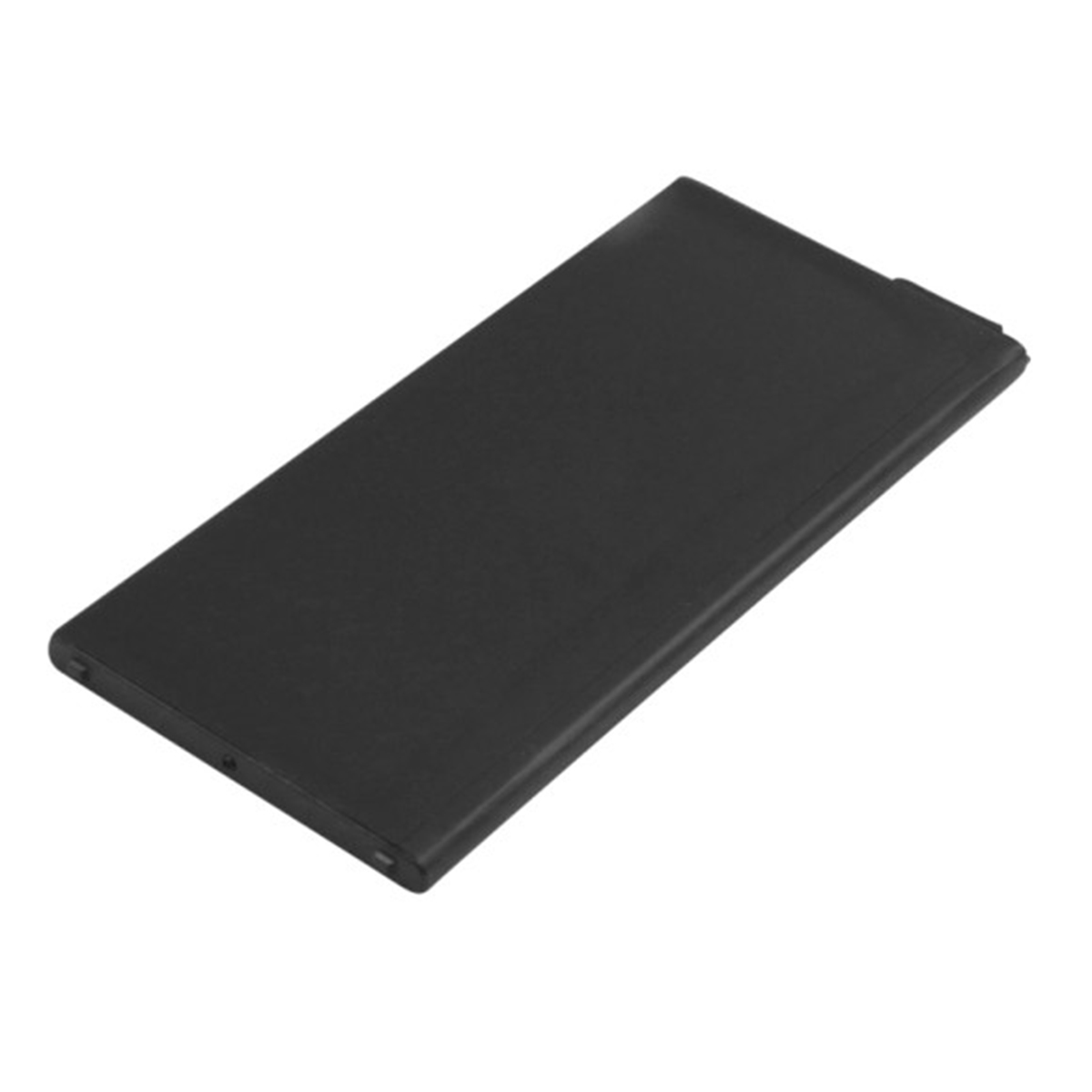 Un objeto rectangular negro sobre una superficie blanca.