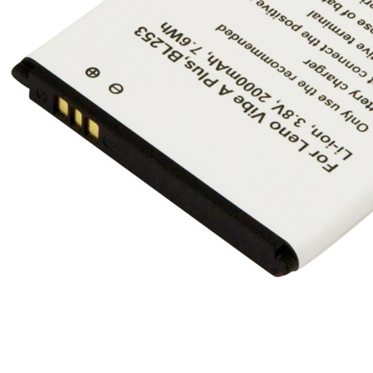 Una batteria Li-ion per Lenovo Vibe A Plus, BL253, 3,8V, 2000mAh, 7,6Wh.