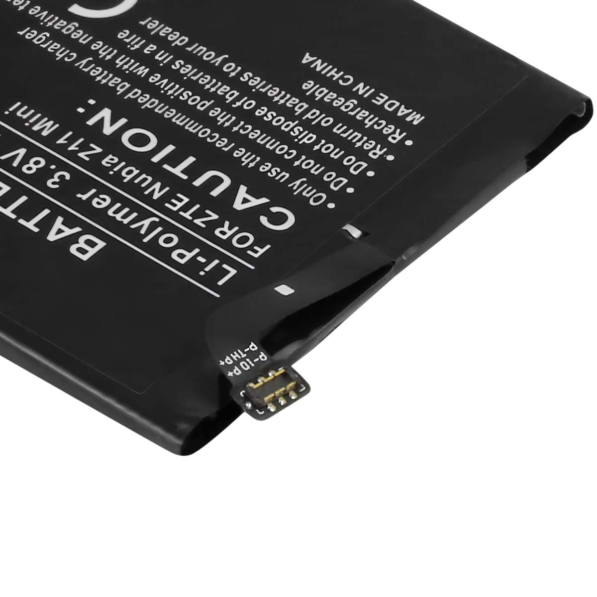 Batteria nera Li-Polymer da 3,8V per ZTE Nubia Z11 Mini, con testo di avvertenza.