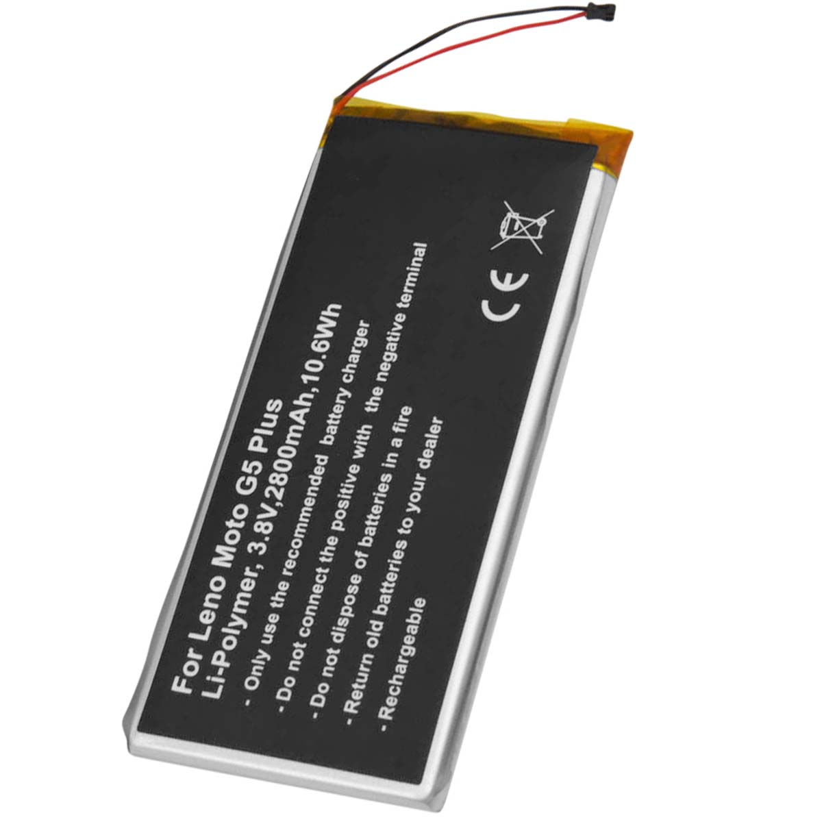 Batteria Li-Polymer nera per Moto G5 Plus, 3,8V, 2800mAh, con avvertenze.
