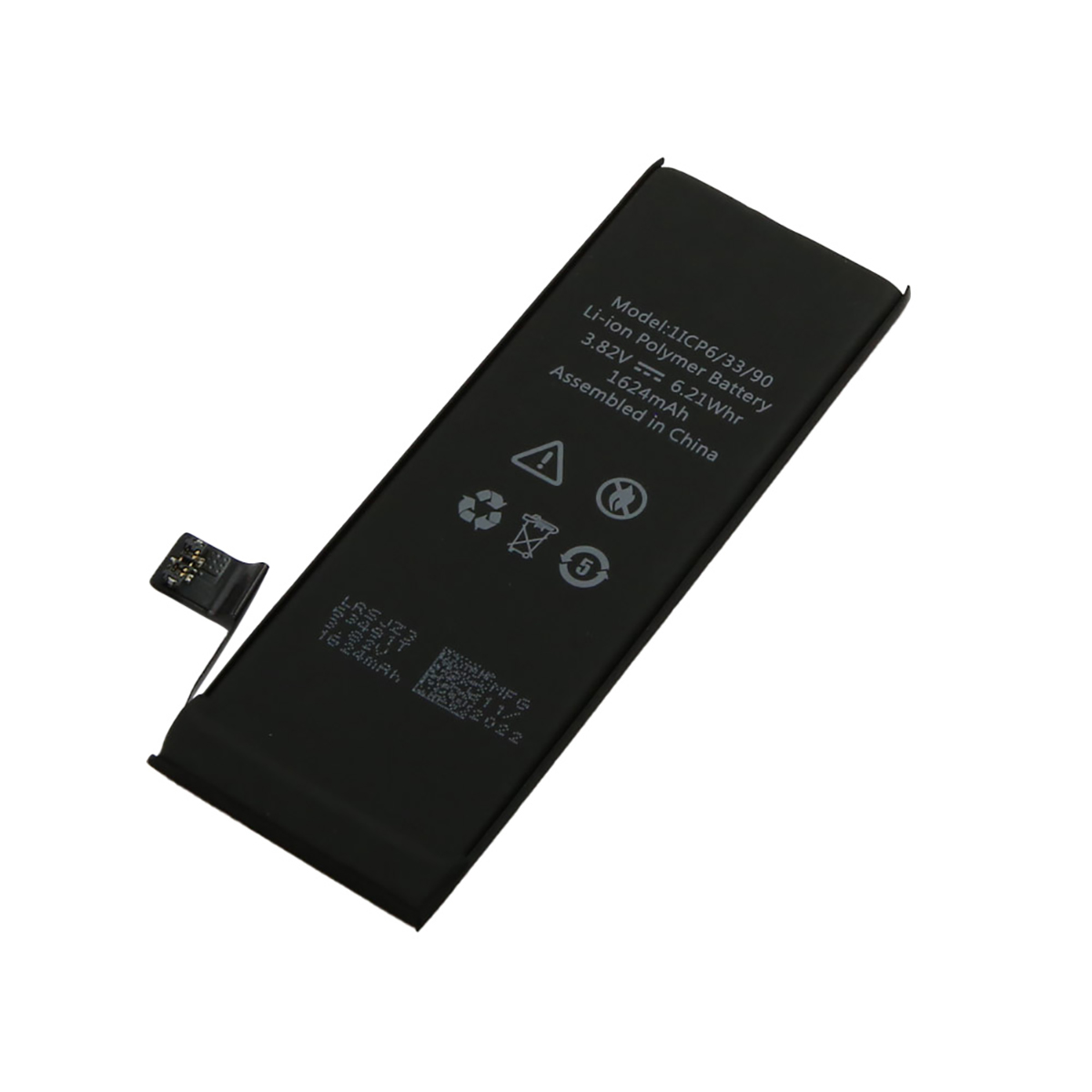 Batteria polimerica Li-ion nera, modello 1ICP6/33/90, 3,82V, 1624mAh, assemblata in Cina.