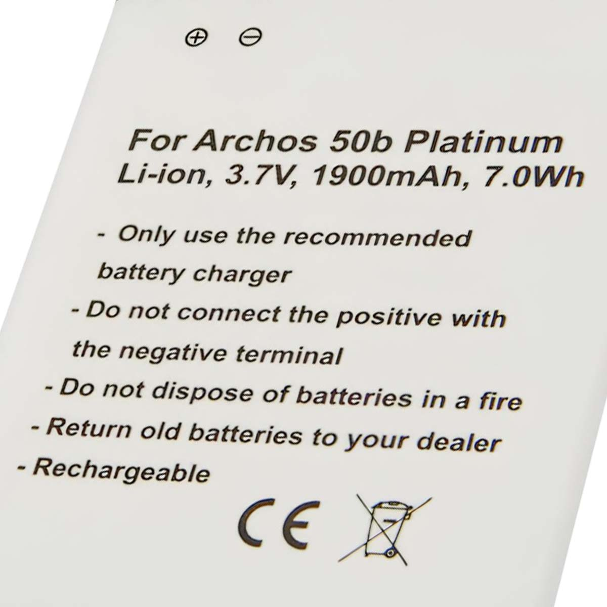 Batteria Archos 50b Platinum Li-ion: 3.7V, 1900mAh. Avvertenze.
