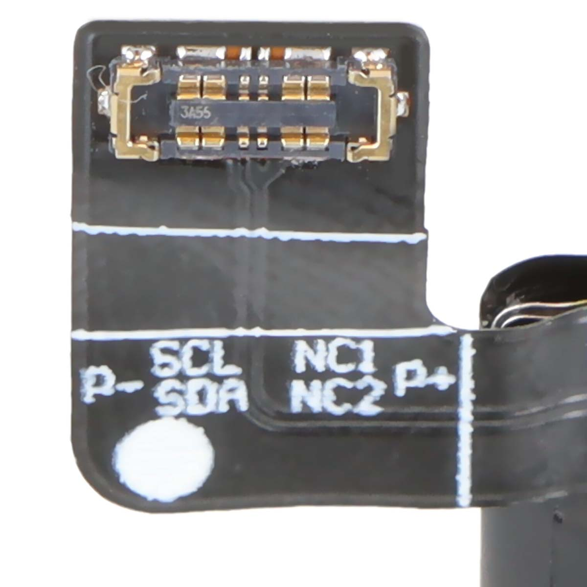 Un cavo flessibile nero con connettori dorati ed etichette come SCL, SDA, NC1, NC2.