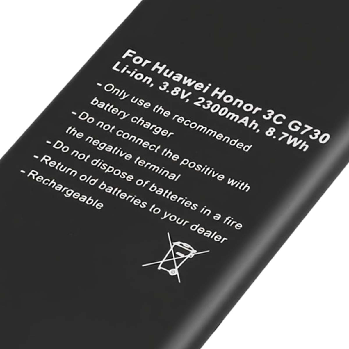 Batteria Huawei Honor 3C G730: Li-ion, 3,8V, 2300mAh, 8,7Wh. Info ricarica.