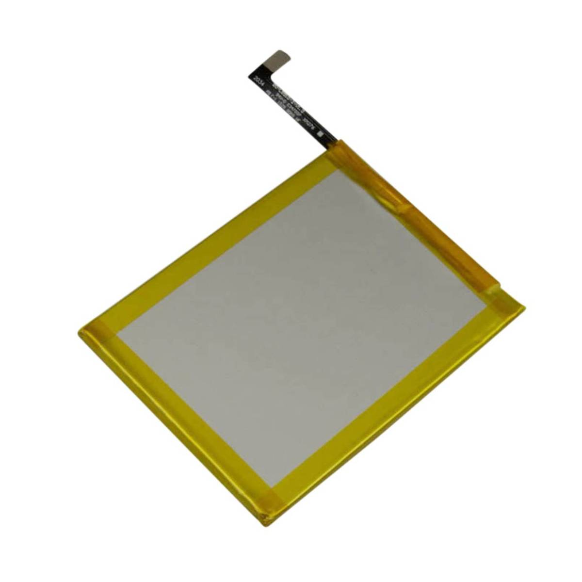 Una batteria rettangolare con bordo giallo e centro bianco.