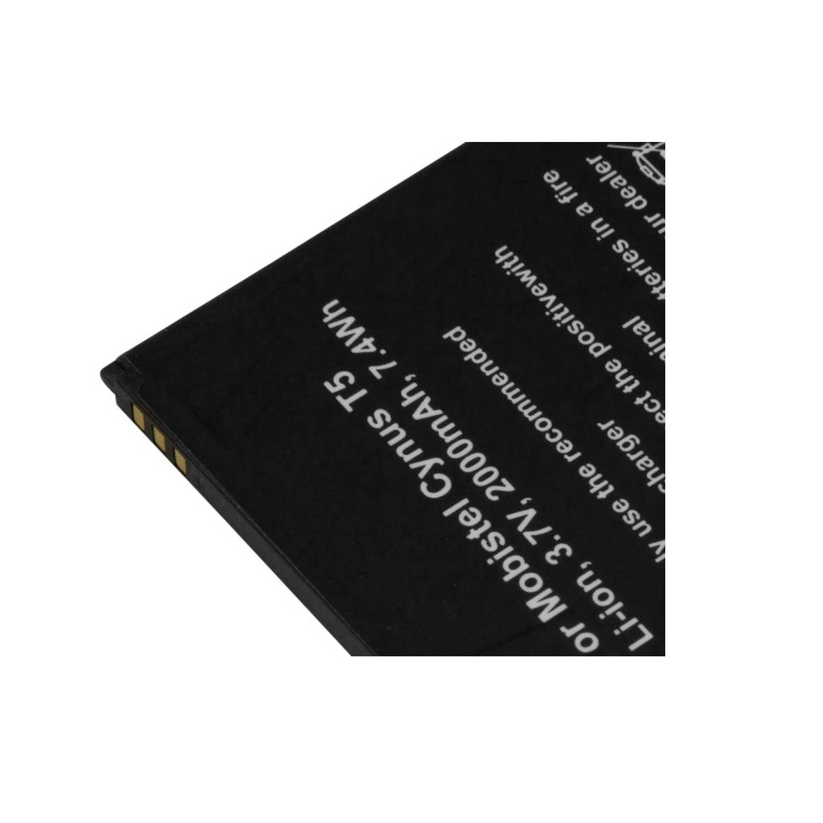 Batteria nera etichettata Mobistel T5, 3,7V, 2000mAh.