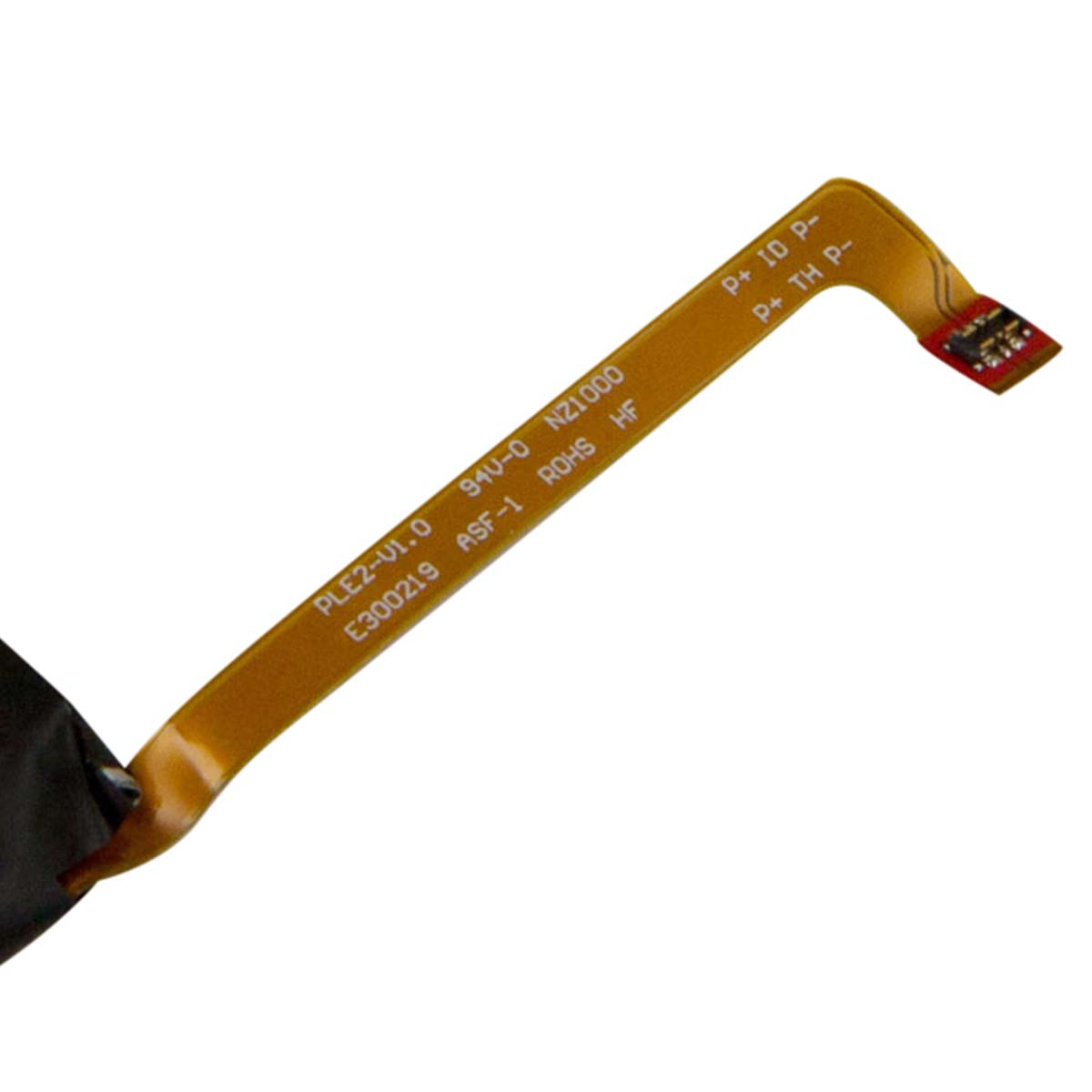 Un cavo piatto flessibile con marcature come PLE2-V1.0 e RoHS.