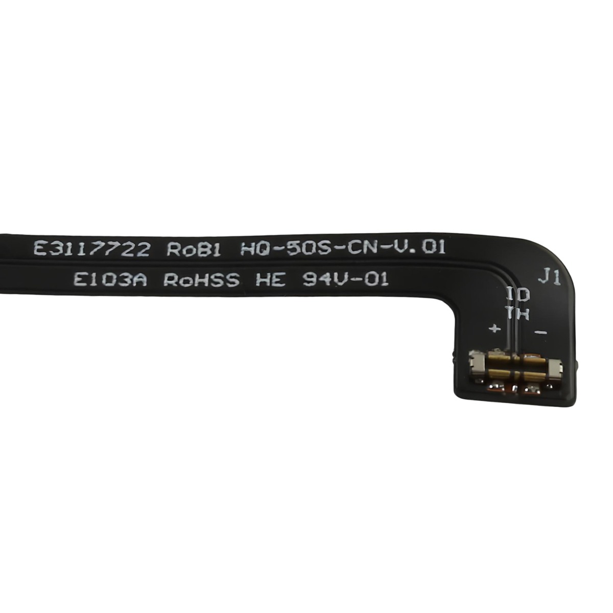 Schwarzes Flexkabel mit Beschriftungen und zwei Anschlüssen.