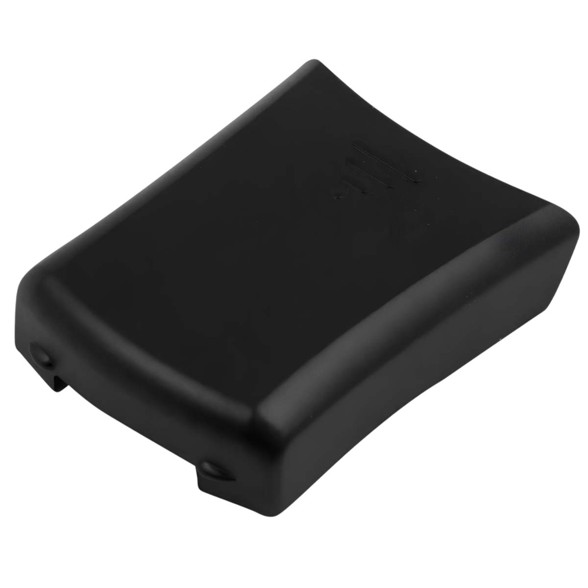 Una cubierta rectangular de plástico negro con esquinas redondeadas.