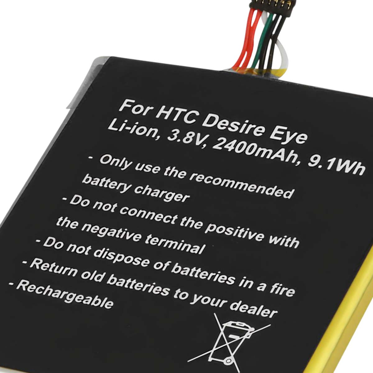 HTC Desire Eye Li-ion Akku mit Kabeln. Spezifikationen: 3.8V, 2400mAh.