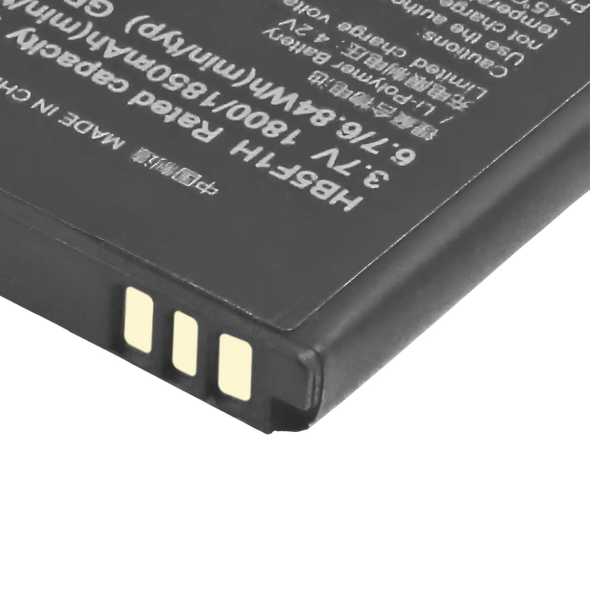 Batteria nera con HB5F1H, 3,7V, 1800mAh, Made in China.