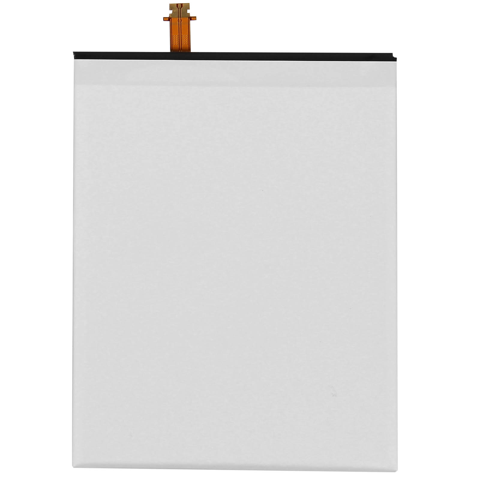 Batterie rectangulaire blanche avec un petit câble de connexion orange en haut.