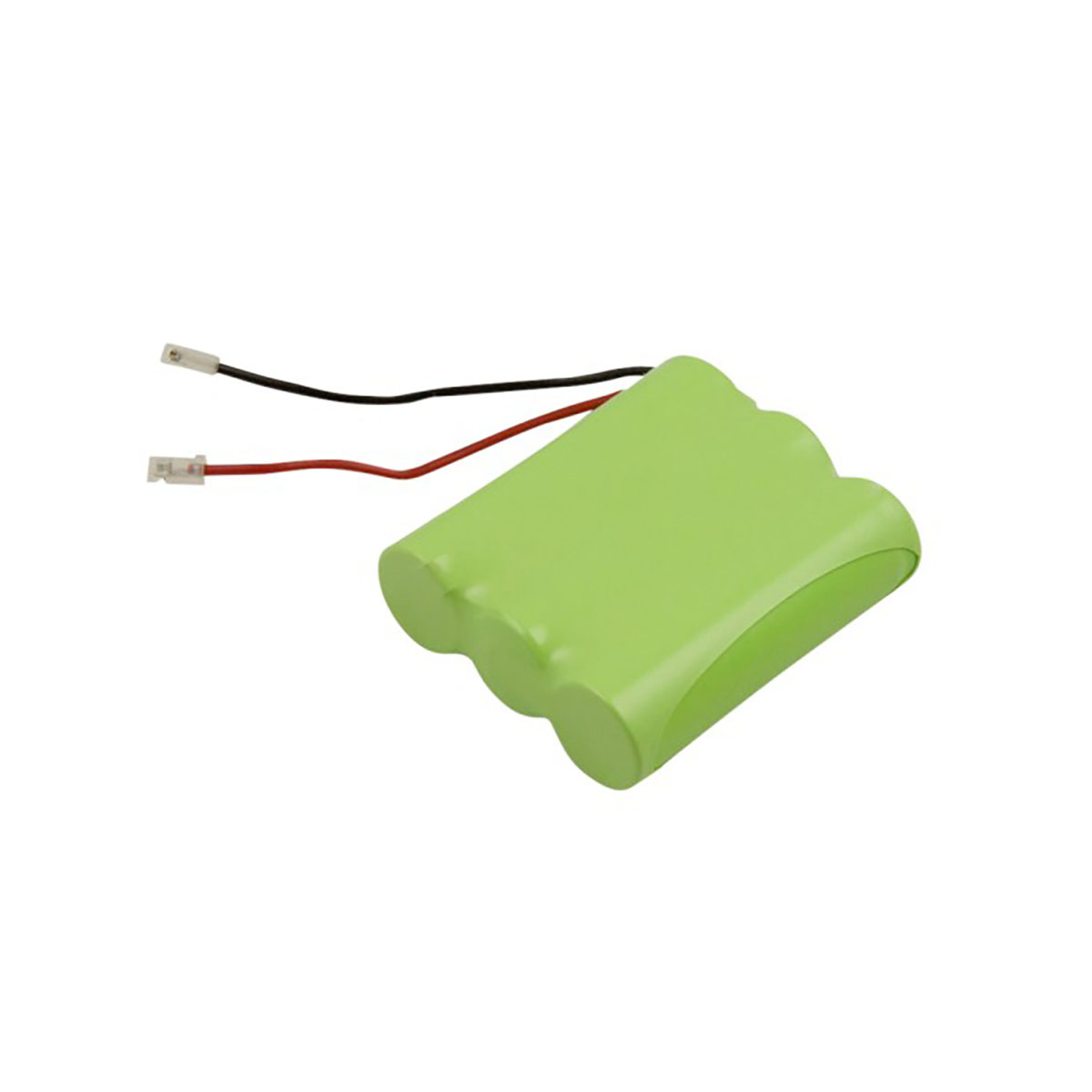 Un pacco batteria verde a tre celle con fili rosso e nero.