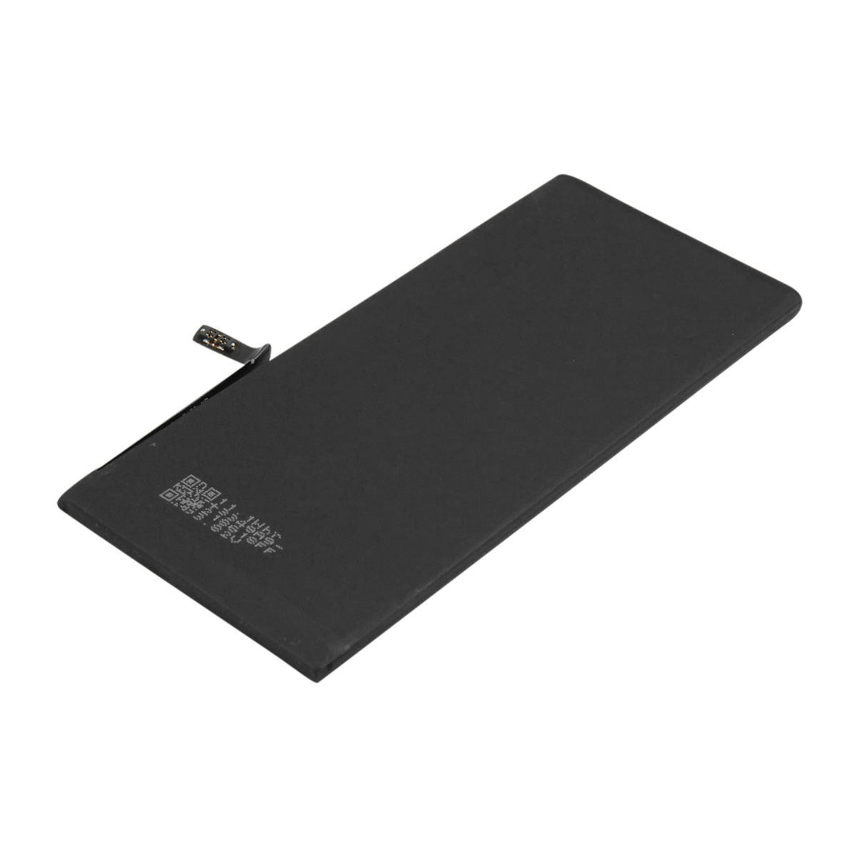 Batteria rettangolare nera con cavo di collegamento piatto e codice QR.