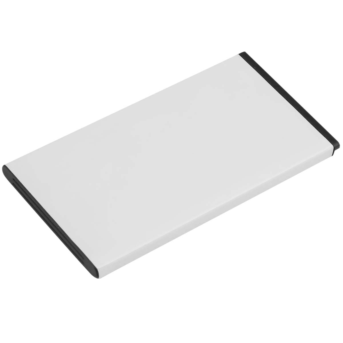 Un objeto rectangular blanco con bordes negros, aislado sobre fondo blanco.
