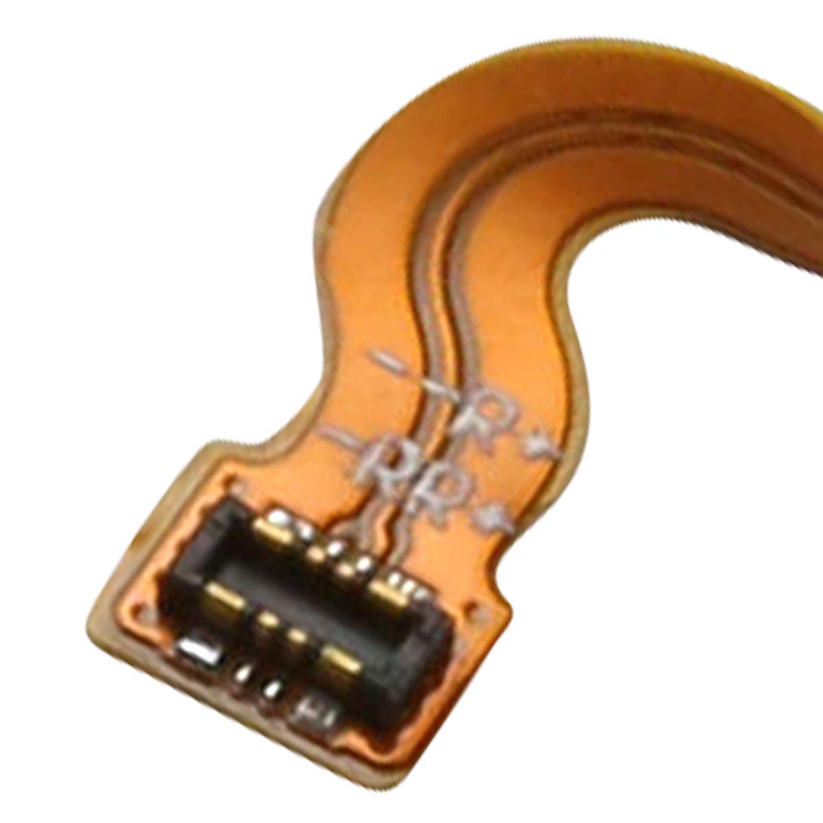 Circuito flessibile con connettore, colore arancione, primo piano.