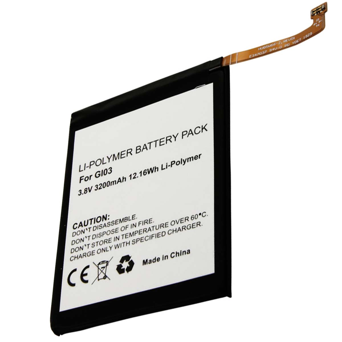 Batteria Li-Polymer per G103, 3.8V 3200mAh, con cavo flessibile.