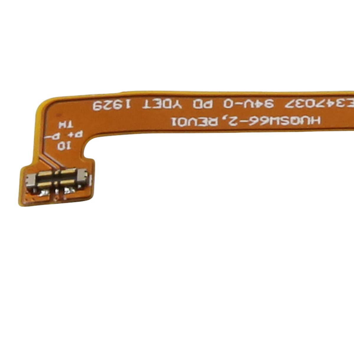 Un cavo flessibile arancione con testo HUQSH66-2, REV01, E347037 94V-0, PO YDET 1929.