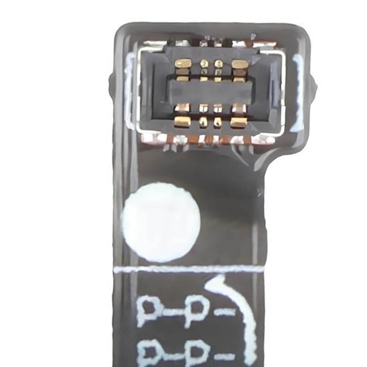 Connettore per circuito stampato flessibile in primo piano con contatti dorati.