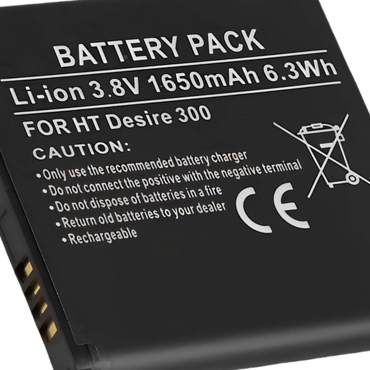 Batteria nera per HT Desire 300, 3,8V, 1650mAh. Marchio CE.