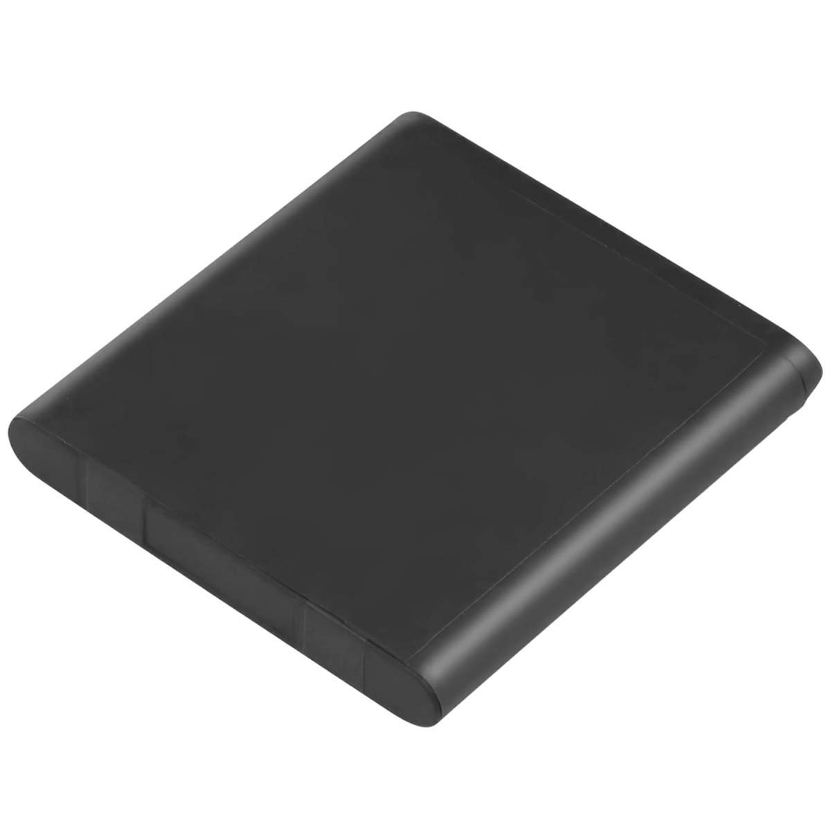 Un power bank rettangolare nero con angoli arrotondati su sfondo bianco.