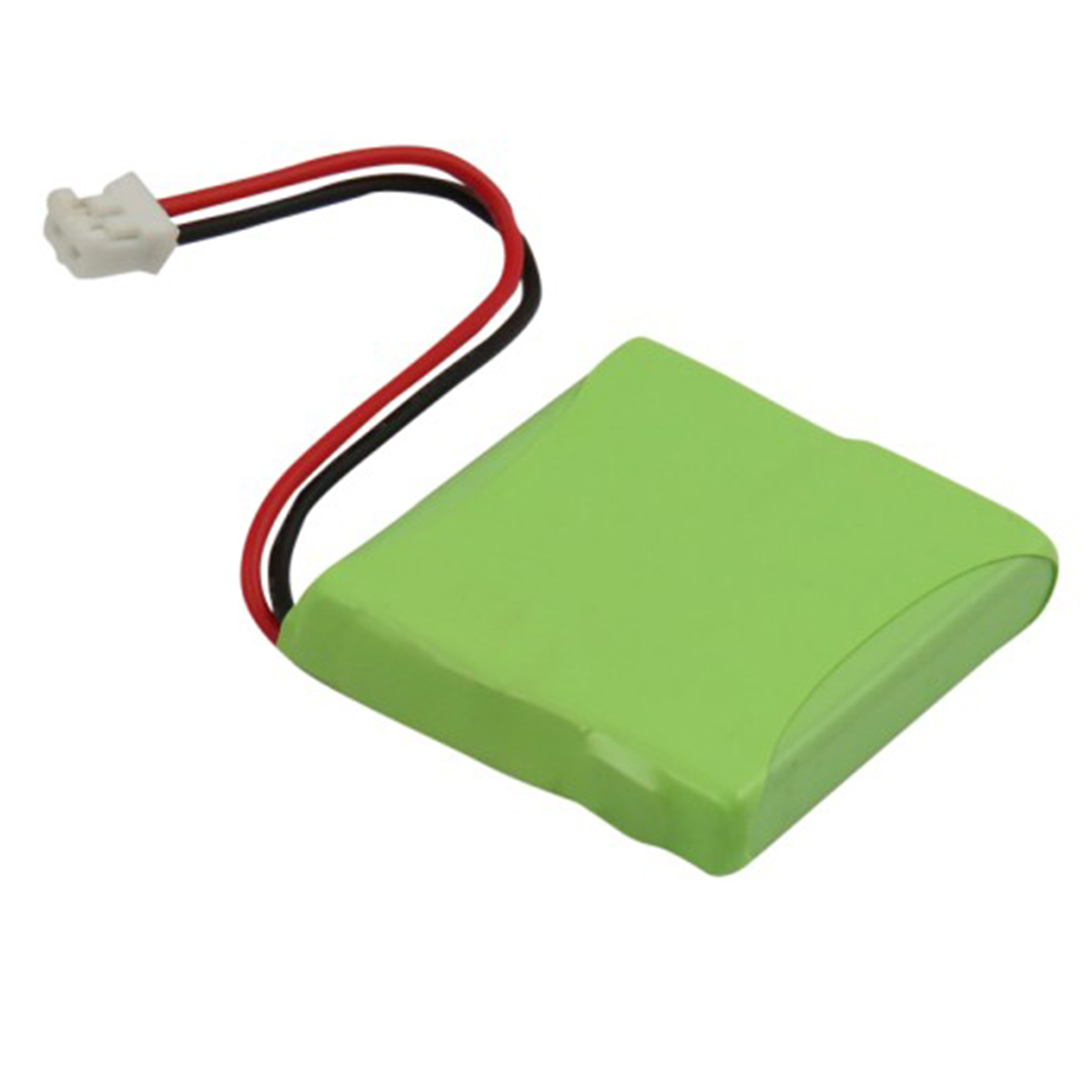 Pacco batteria verde con connettore bianco e fili rosso/nero.