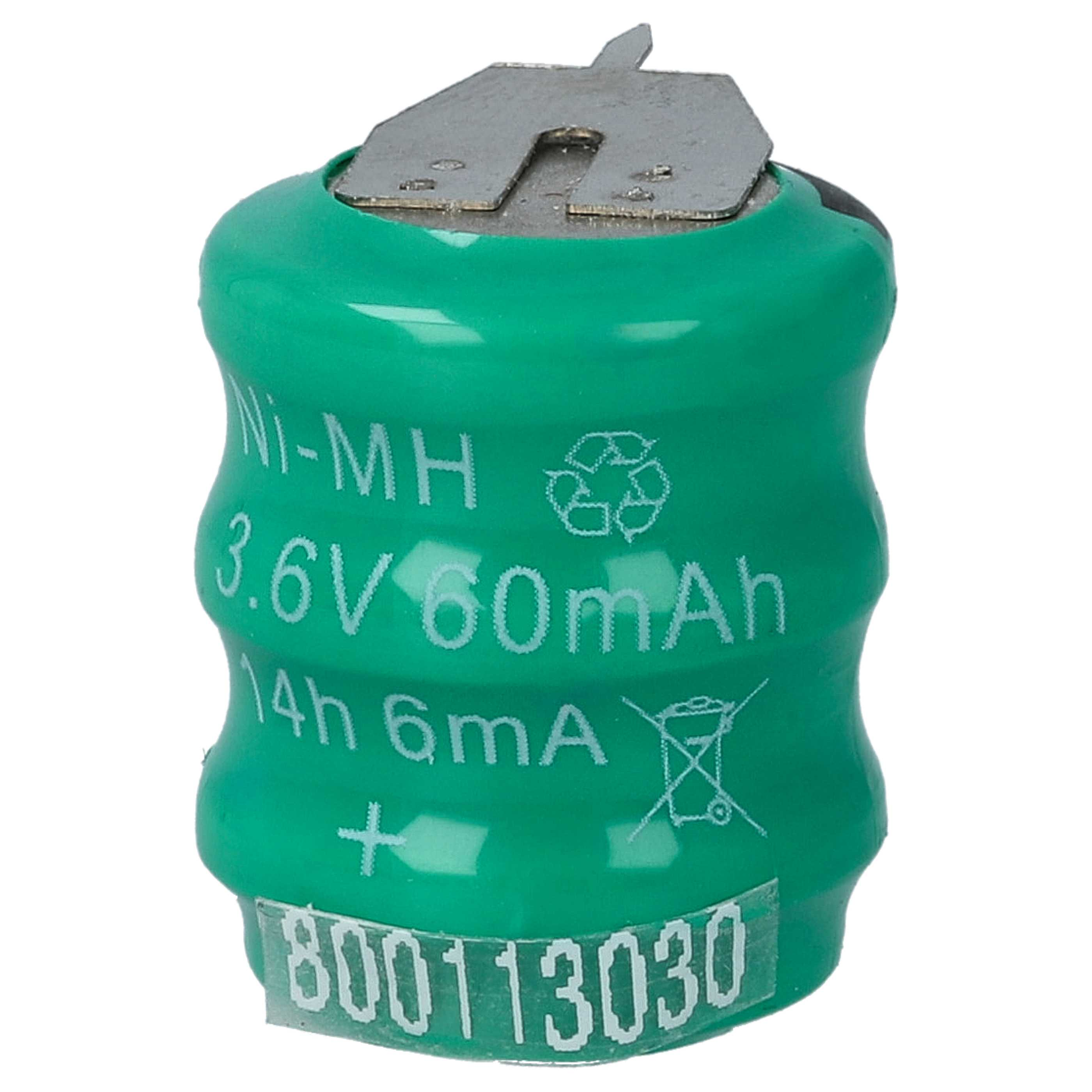Grüne Ni-MH Batterie, 3,6V 60mAh, mit Metallkontakten und Nummer 800113030.