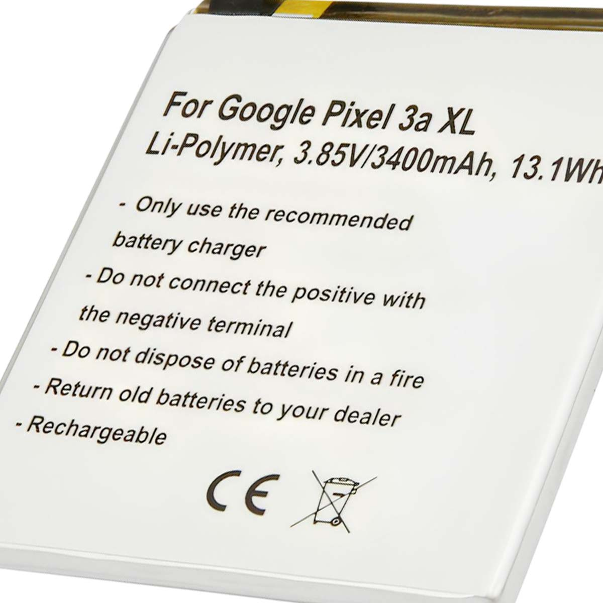 Akku für Google Pixel 3a XL: Li-Polymer, 3,85V, 3400mAh.