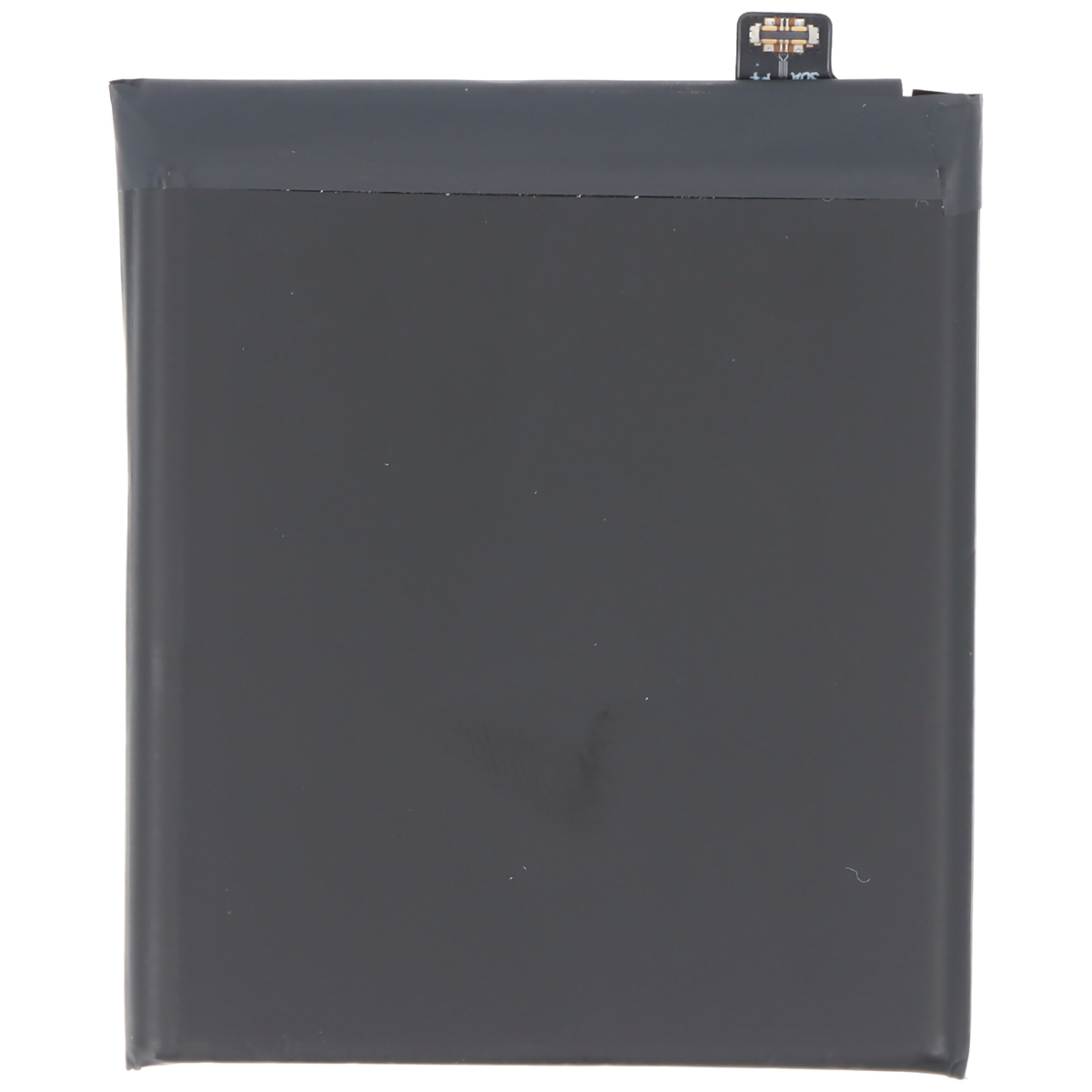 Una batteria rettangolare e scura con un connettore in alto.
