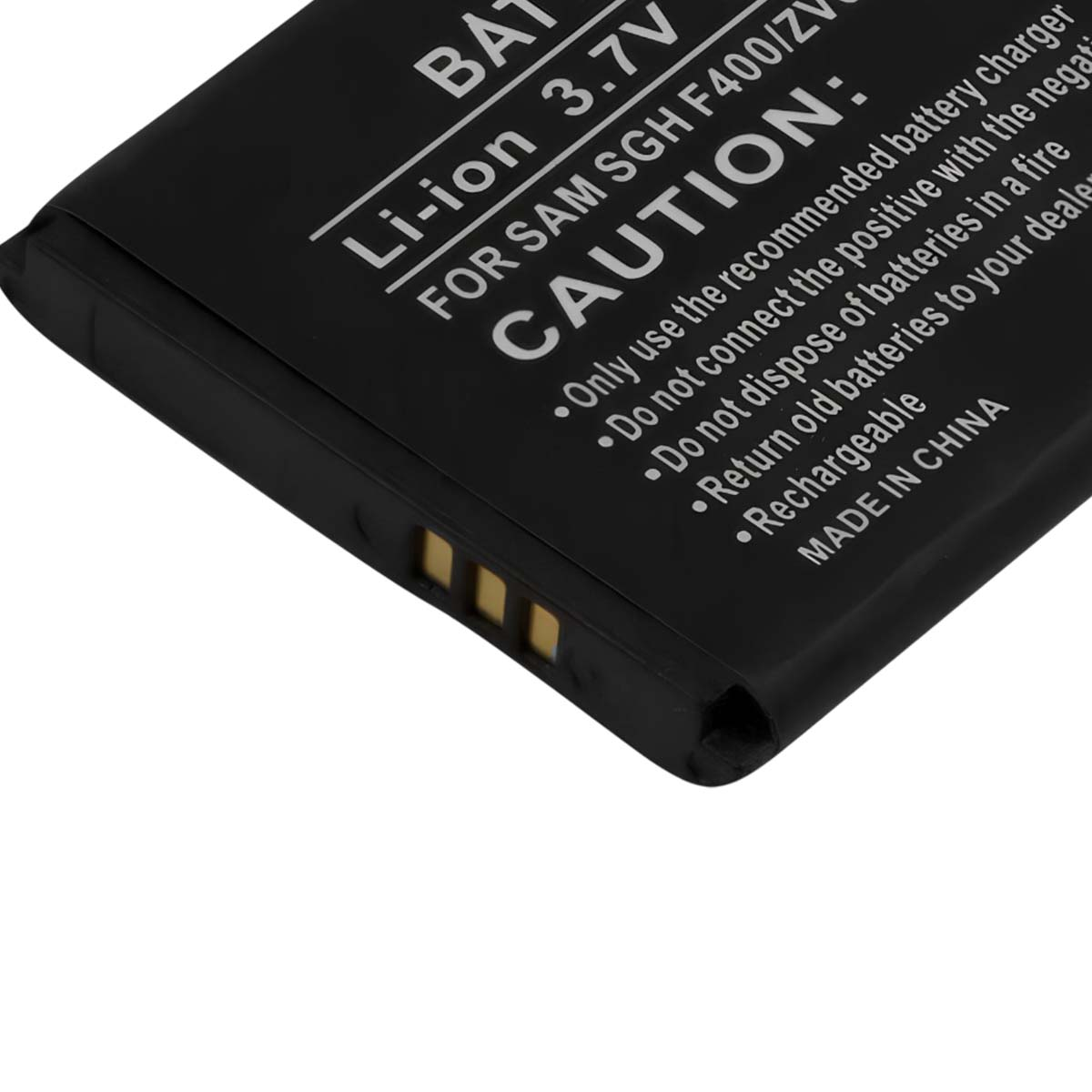 Batteria Li-ion nera da 3,7V per Samsung SGH F400/Z con testo di avvertenza.
