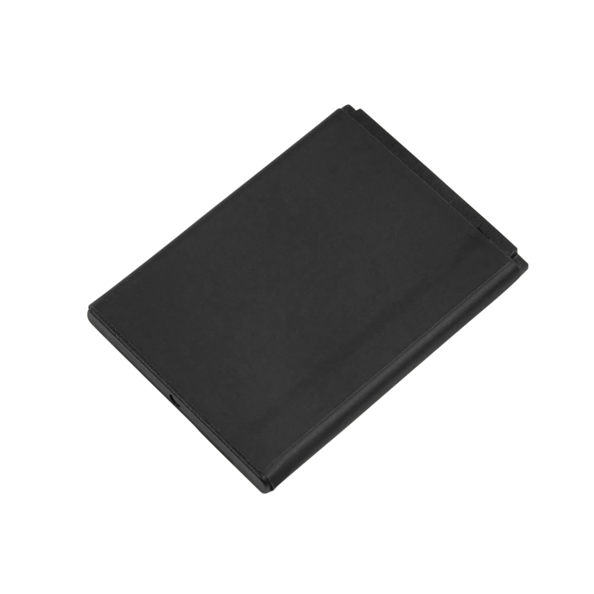 Un taccuino nero chiuso giace su uno sfondo bianco.