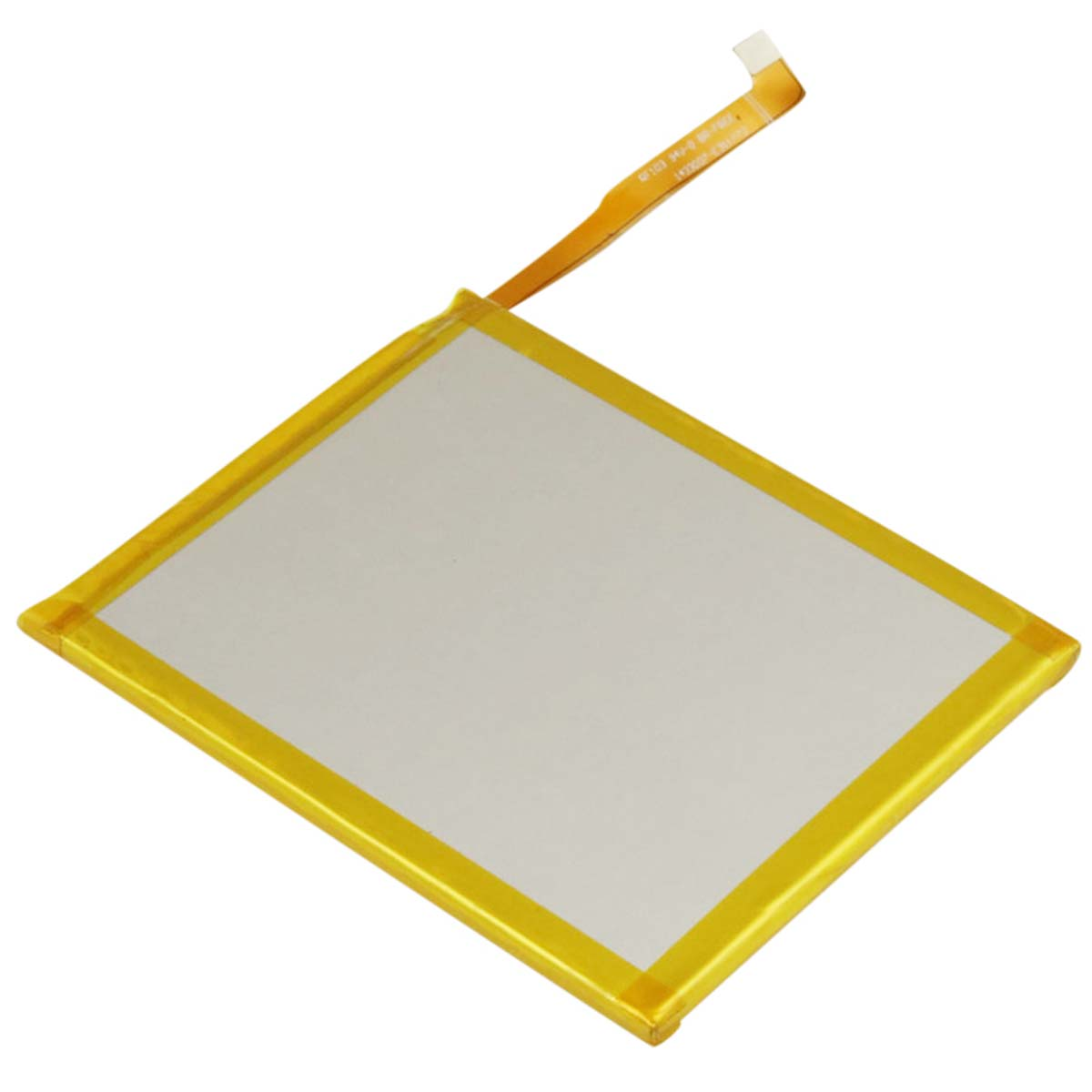 Una batteria rettangolare con bordo giallo e centro bianco.