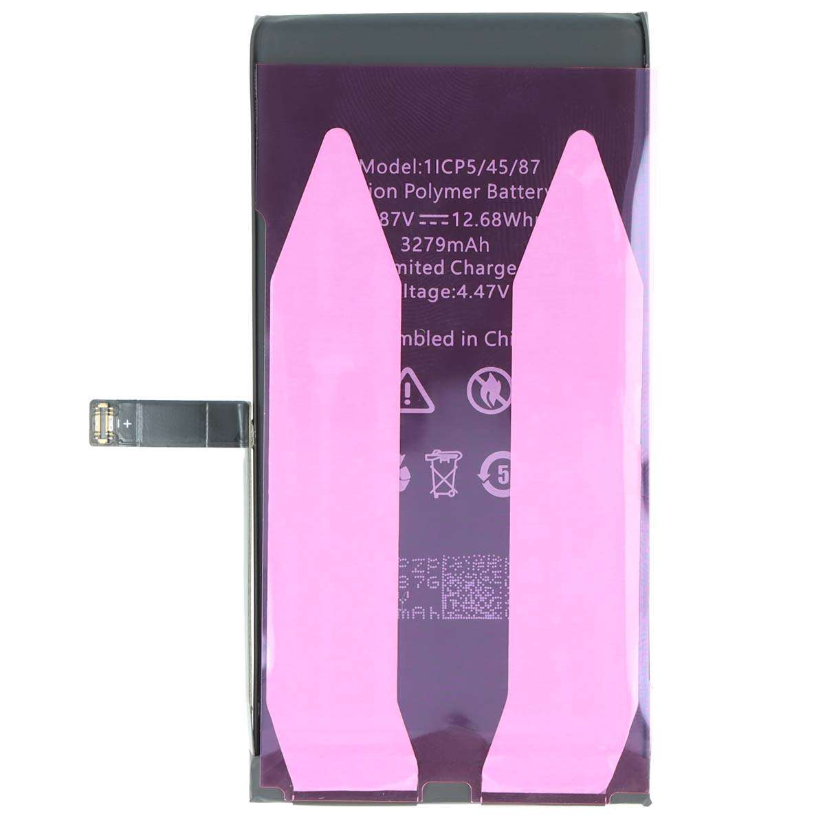 Una batteria ai polimeri di litio, modello 1ICP5/45/87, da 3279 mAh.