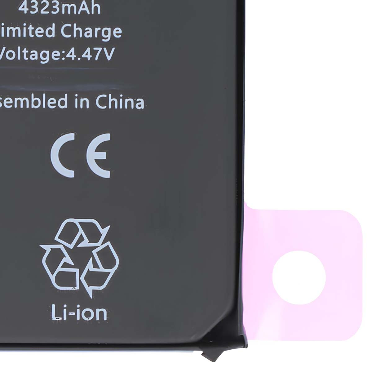 Batteria nera con marchio CE, simbolo di riciclo e "Li-ion".