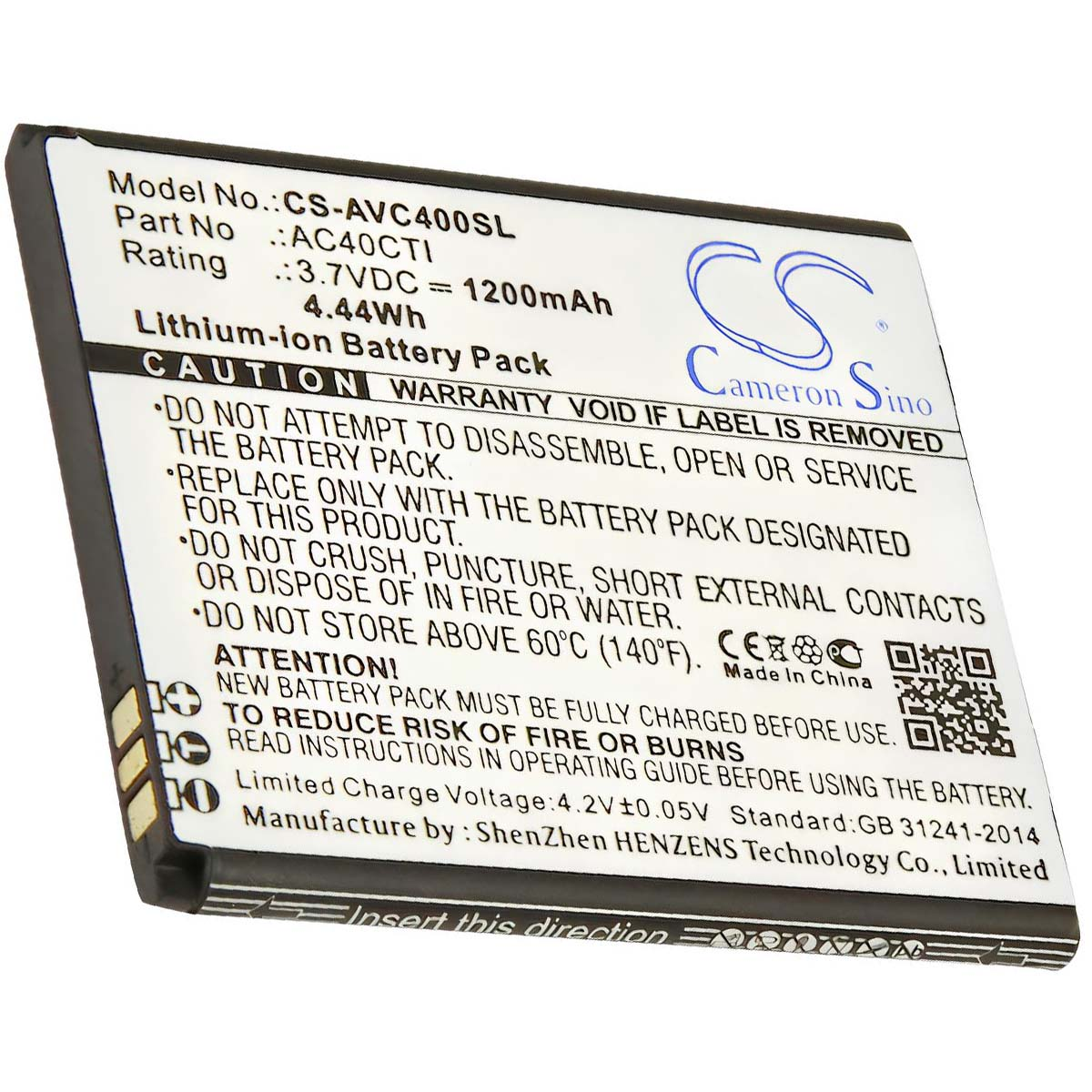 Un pacco batteria agli ioni di litio Cameron Sino CS-AVC400SL.