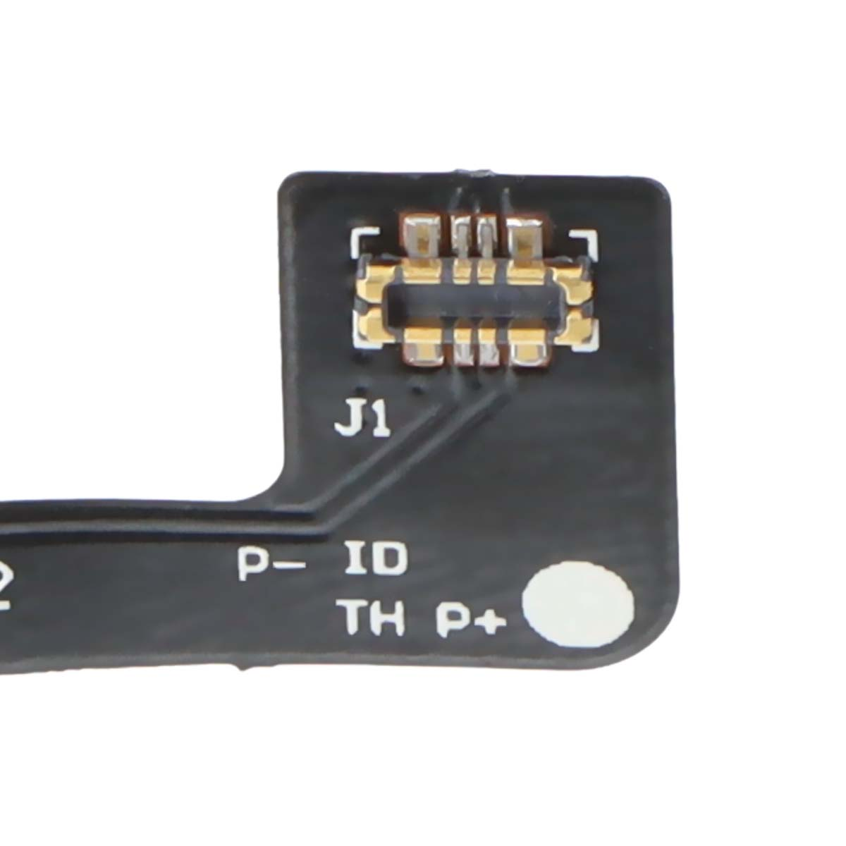 Contatti dorati su circuito stampato nero con etichette J1, P-ID, TH P+.