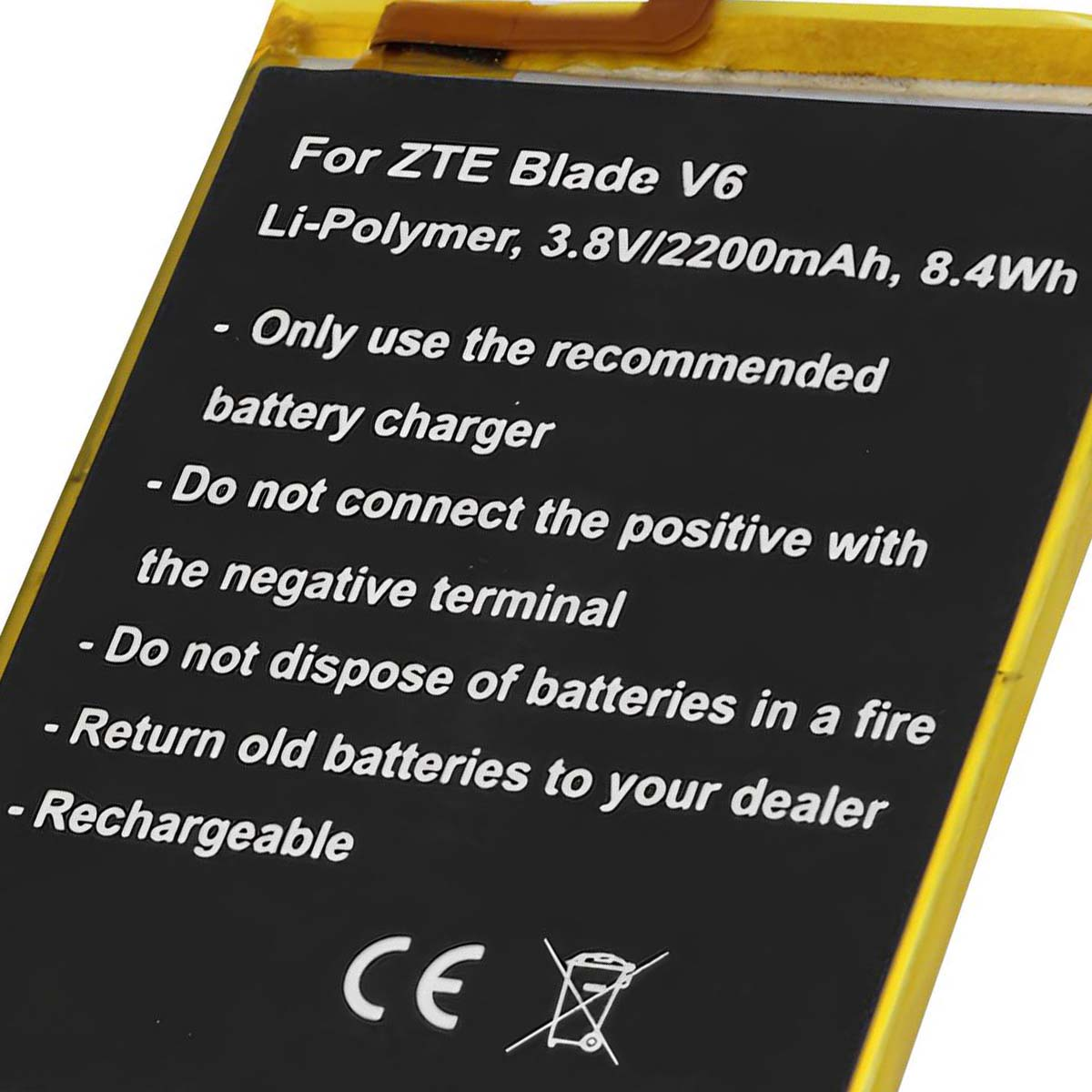 Batería ZTE Blade V6 Li-Polymer, 3.8V/2200mAh, 8.4Wh. No cortocircuitar.