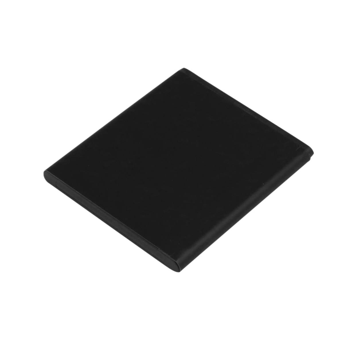 Una batteria rettangolare nera con angoli arrotondati, isolata su sfondo bianco.