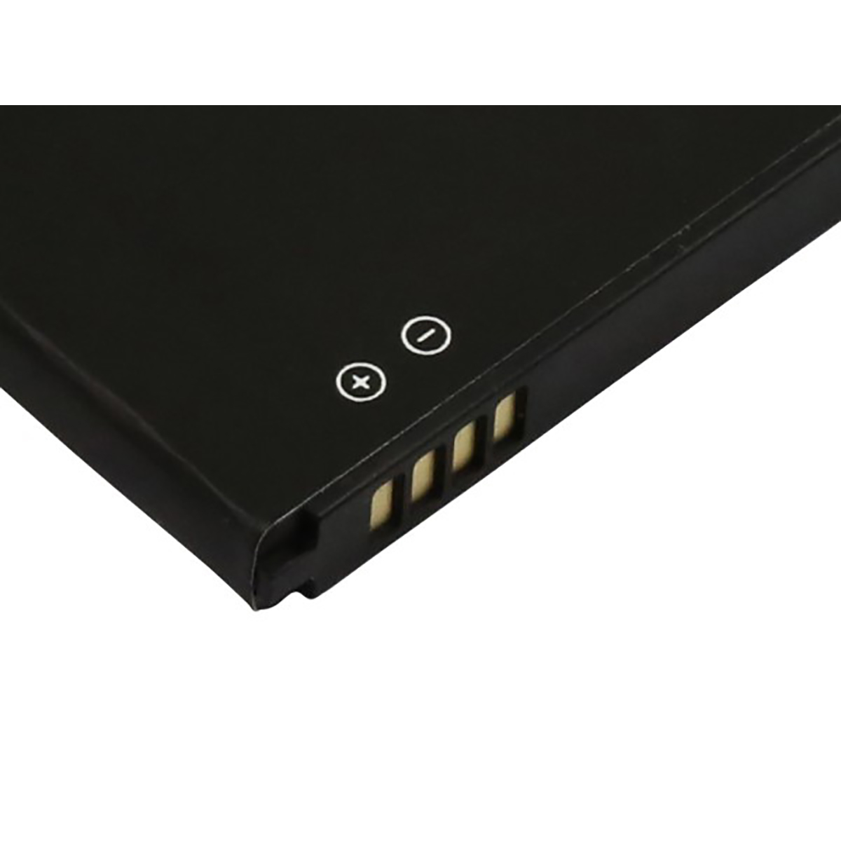 Batteria nera con simboli (croce, cerchio) e contatti.