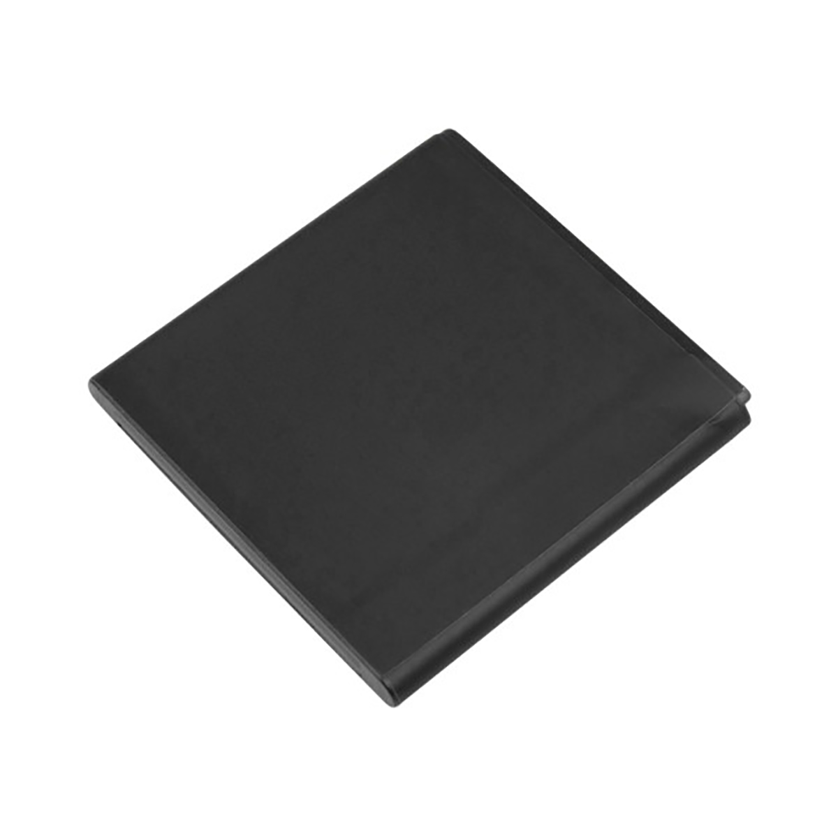 Un taccuino nero chiuso su sfondo bianco.