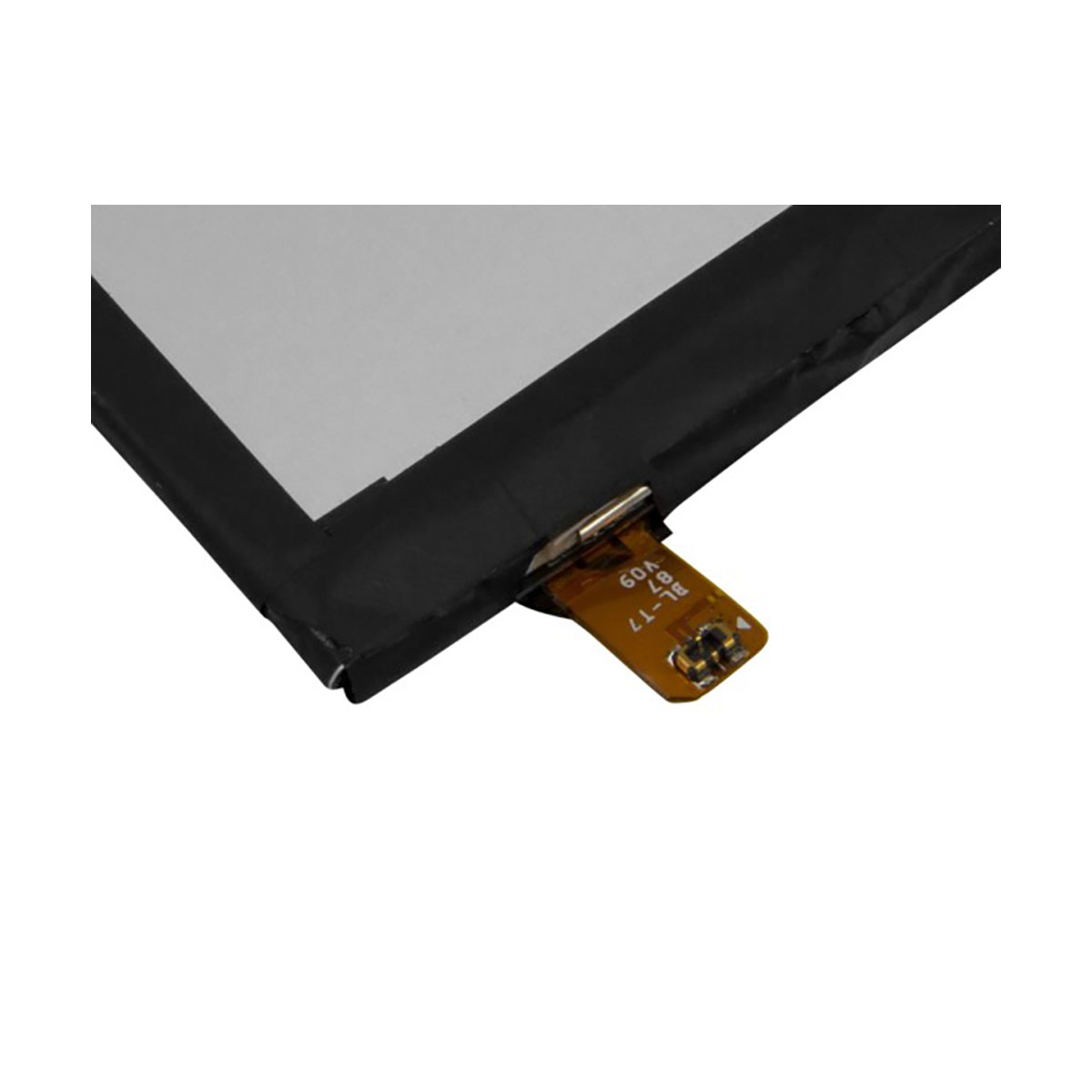 Primo piano di una batteria per smartphone con cavo flessibile e marcature.