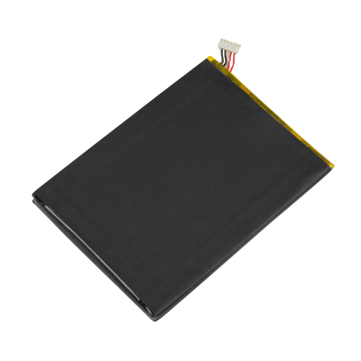 Batteria nera con cavi e connettore bianco.
