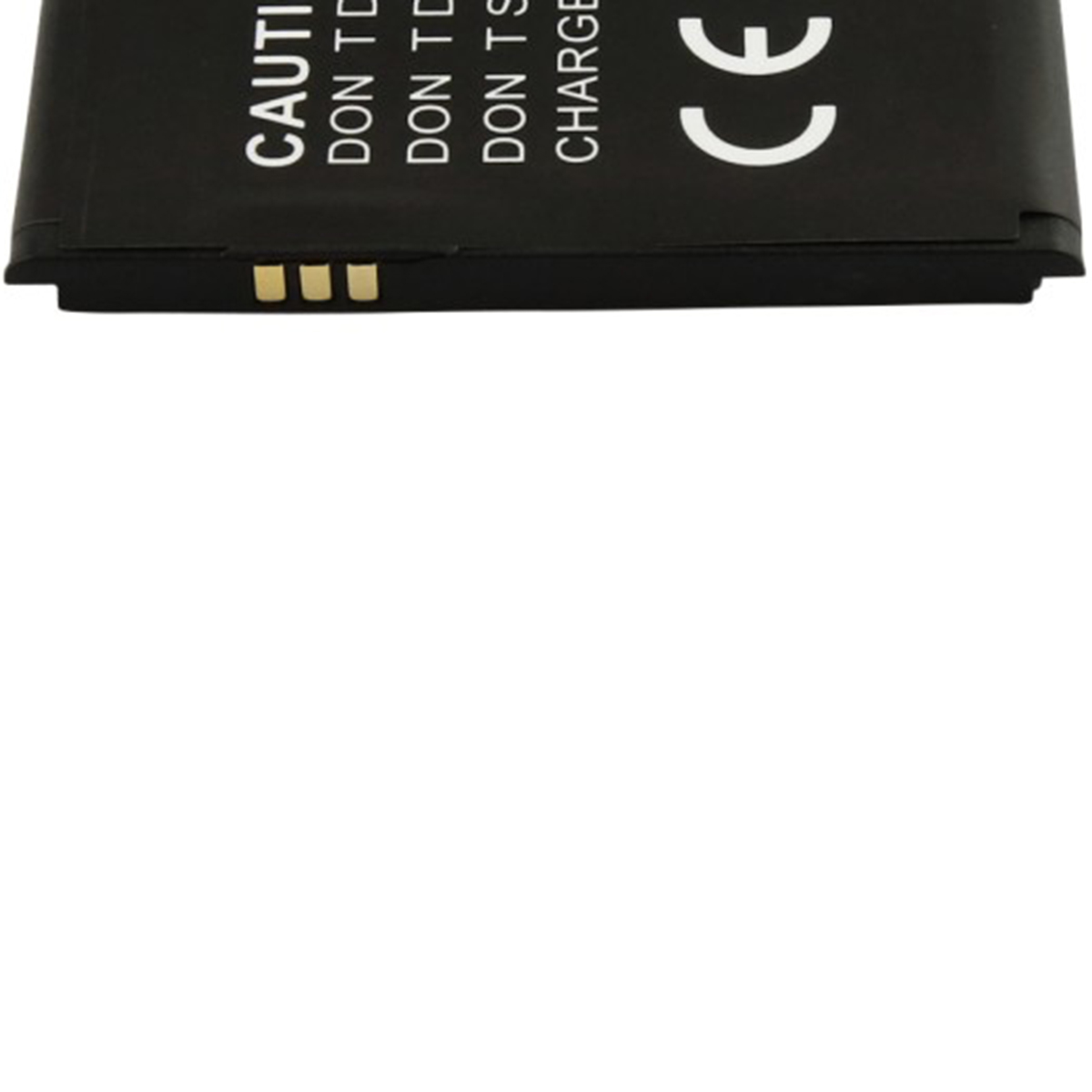 Batteria nera con testo di avvertenza e marchio CE.