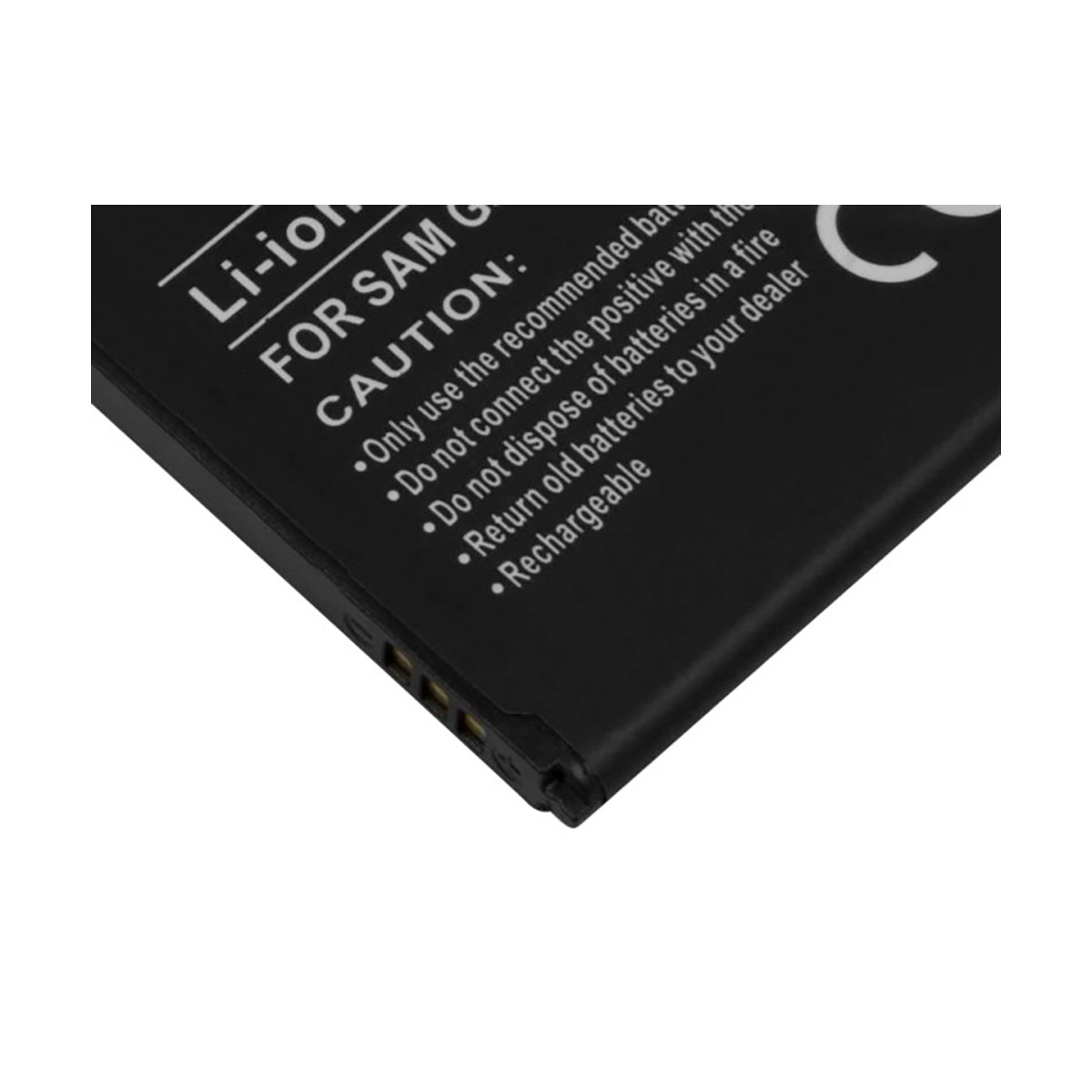 Etichetta batteria Li-ion nera con avvertenze di sicurezza per Samsung.